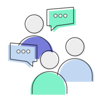 obrazek przedstawiający ikony 3 postaci rozmawiających ze sobą